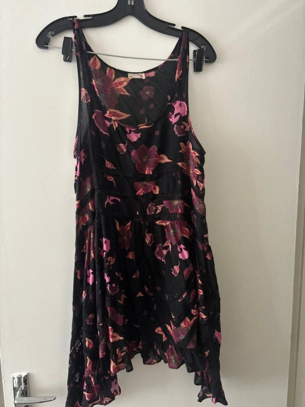 Women's Black Floral Handkerchief Hem Mini Dress Size S